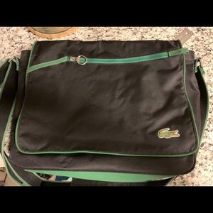 Lacoste Black Green Nylon Messenger Laptop Bag